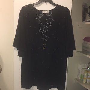 Women’s Black Mesh detail Casual Flare Shore sleeve blouse top plus size 1X